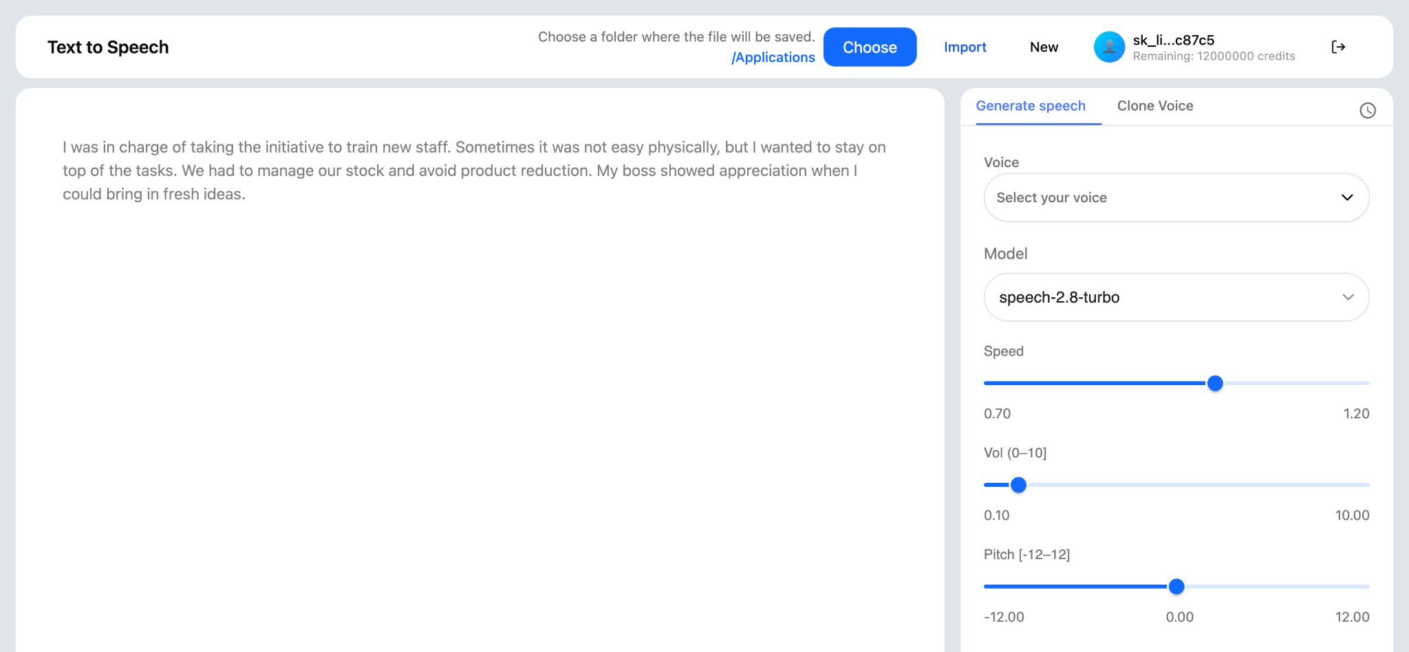 Text to Speech interface preview